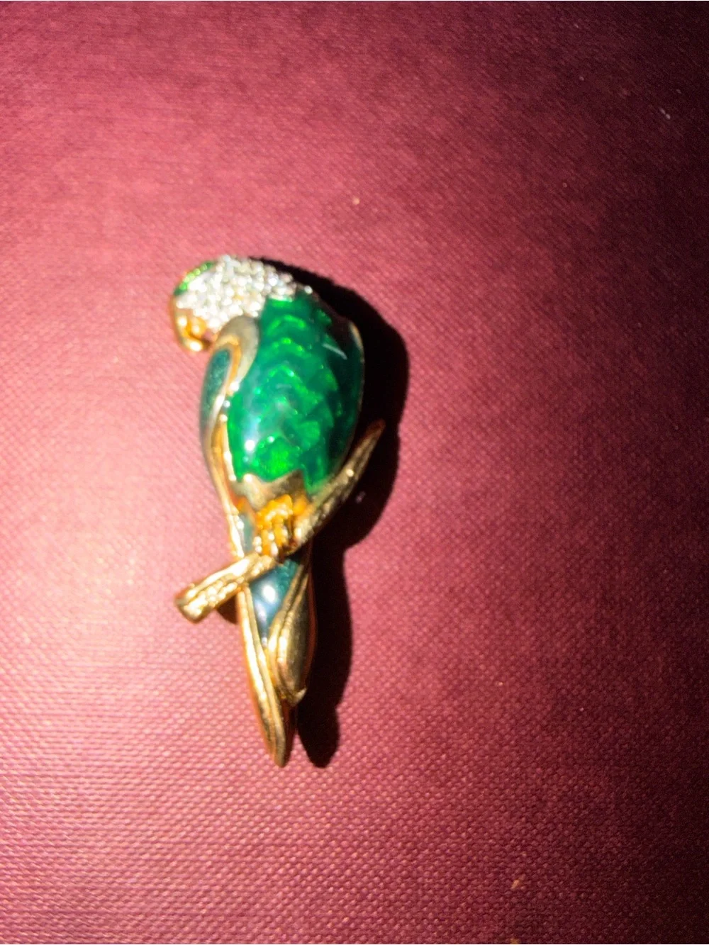 Vintage‎ Green Parrot Brooch with Crystal Accents
